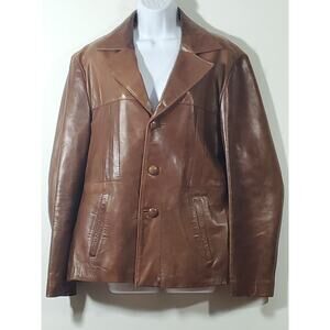 Vtg Arte Diel Leather Wear Brown Double Breasted Button Down Jacket 6 Pockets